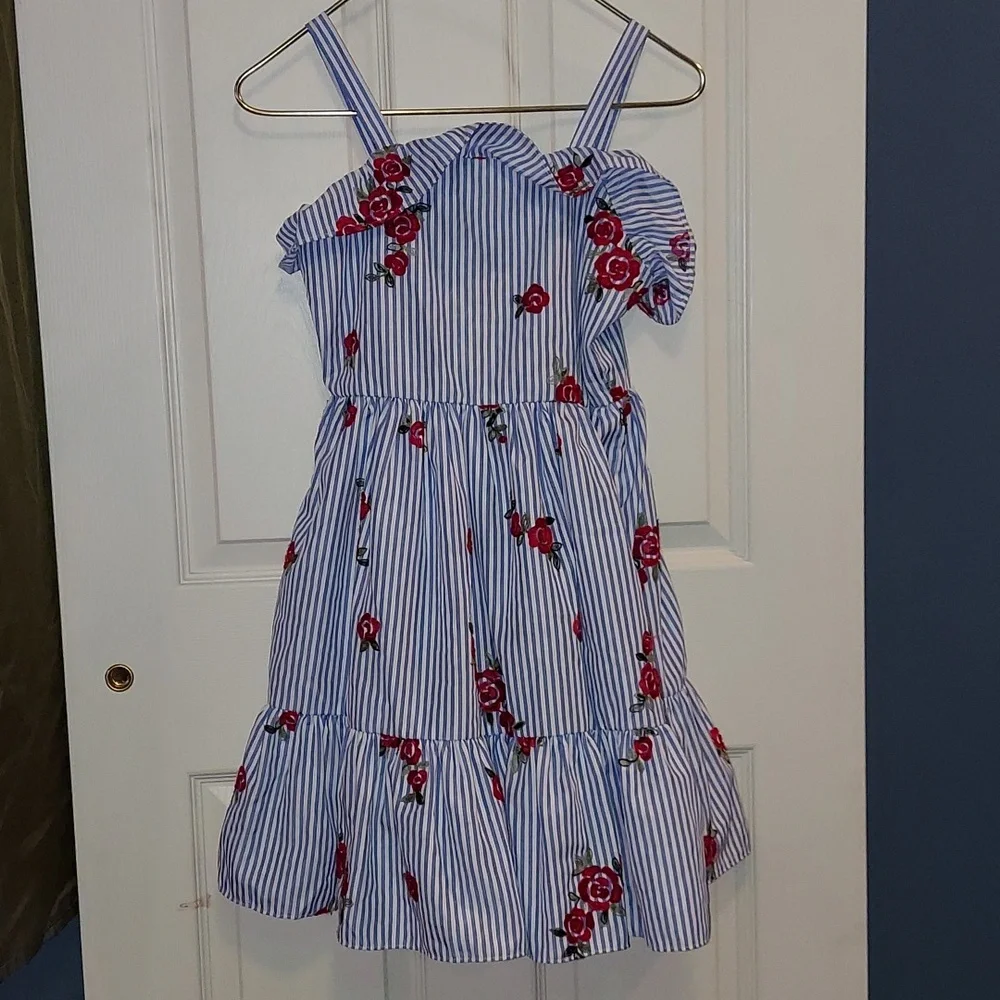 Rare Editions Embroidered Floral Striped‎ Dress Size 14